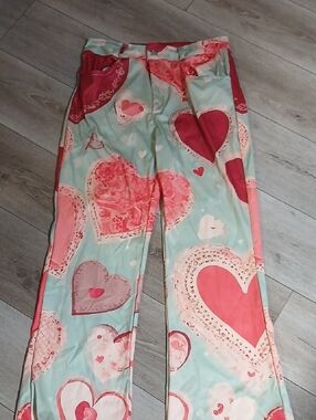Women's Mint & Pink Heart-Print Lounge Pants